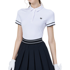 リブ編みの袖口、シルク仕上げ、レディース半袖トップス（ホワイト）