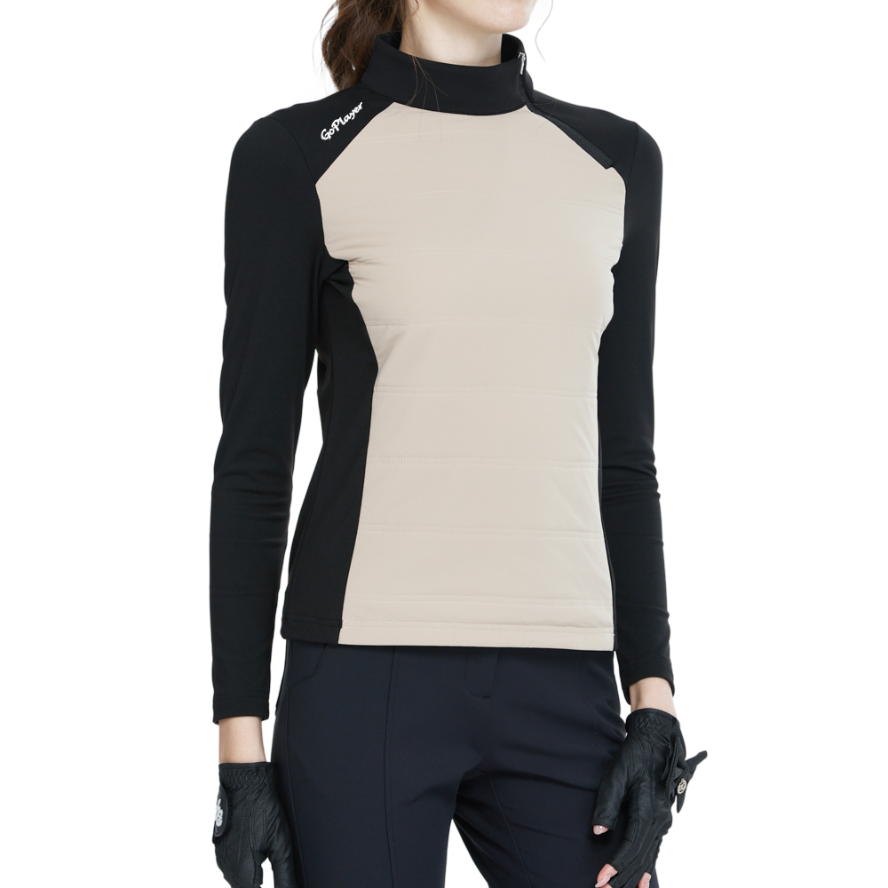 斜めジッパー付きカーキタートルネックスウェットシャツ