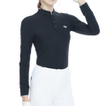 Black long-sleeved top with stand-up collar