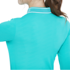 ニットジャカードカラー長袖トップス（シアン/ブルー）