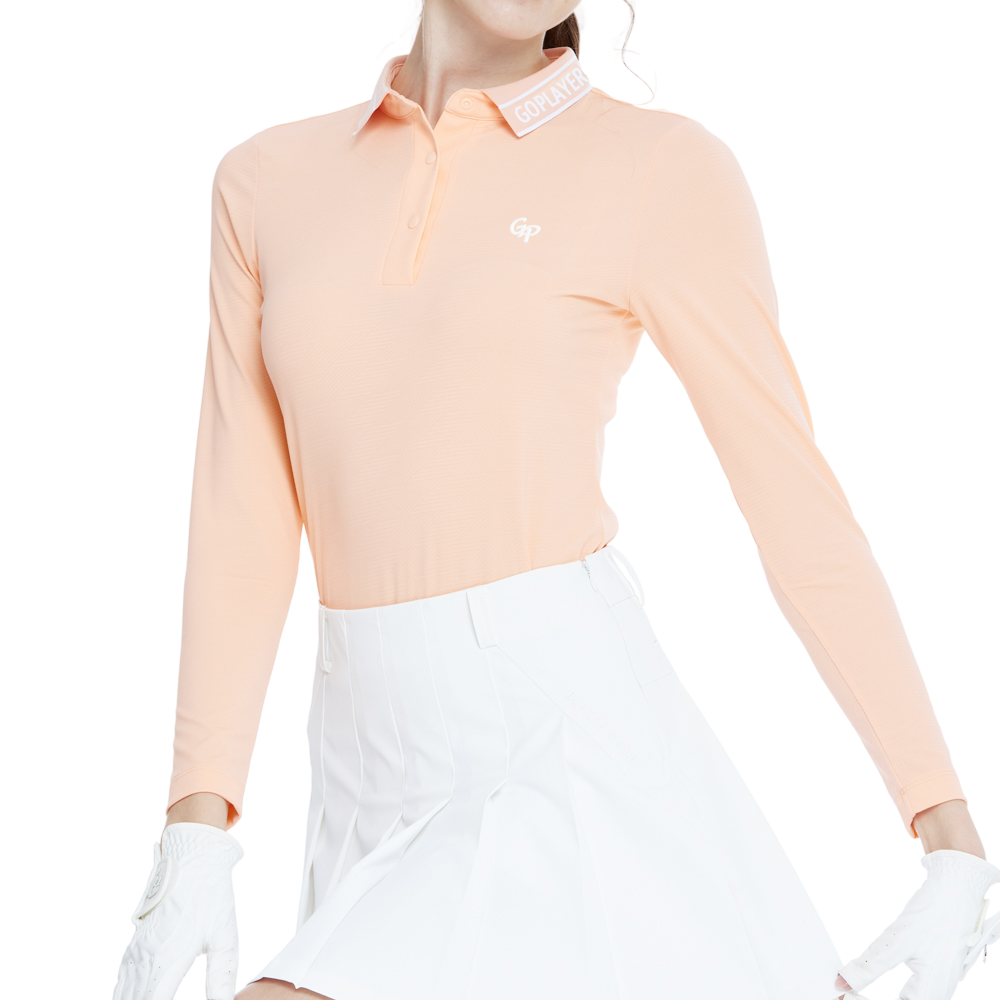 ニットジャカードカラー長袖トップス（オレンジ）