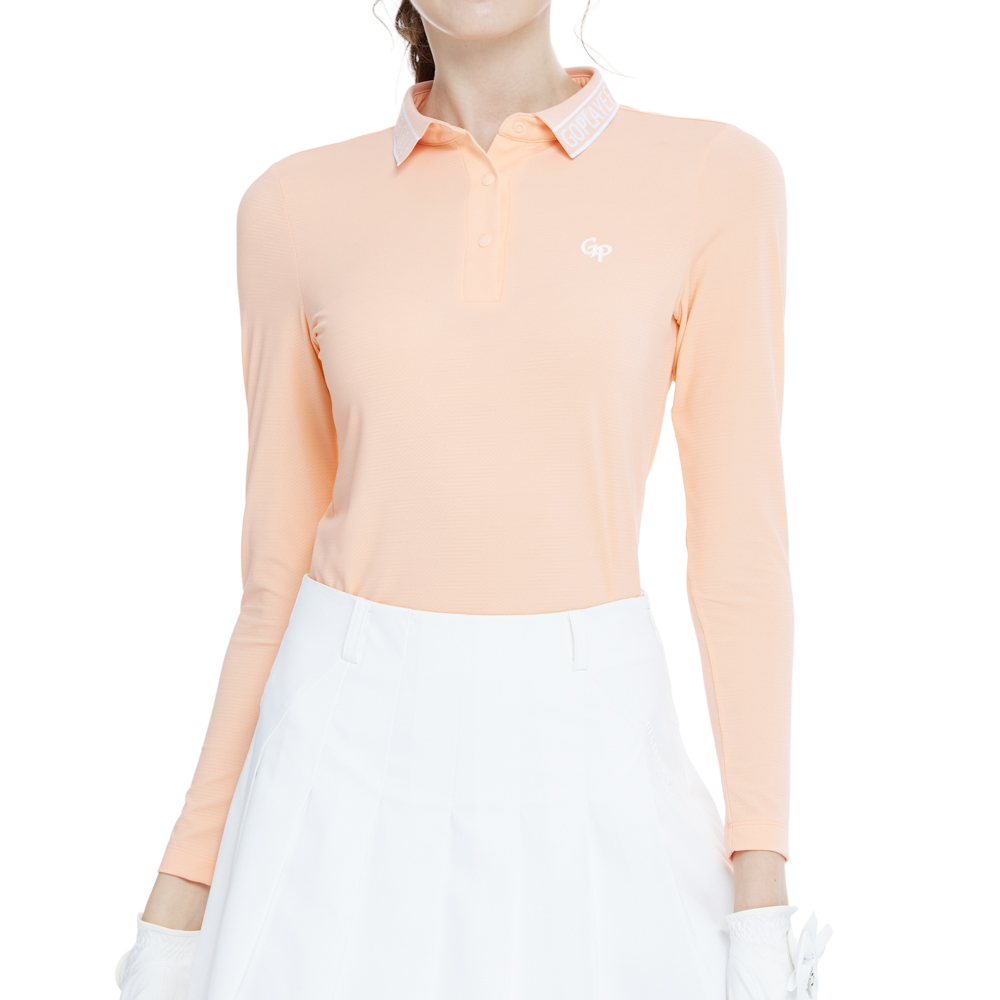 ニットジャカードカラー長袖トップス（オレンジ）