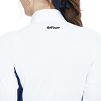 ジッパー付きスタンドカラーカラーブロック長袖トップス（ホワイト）