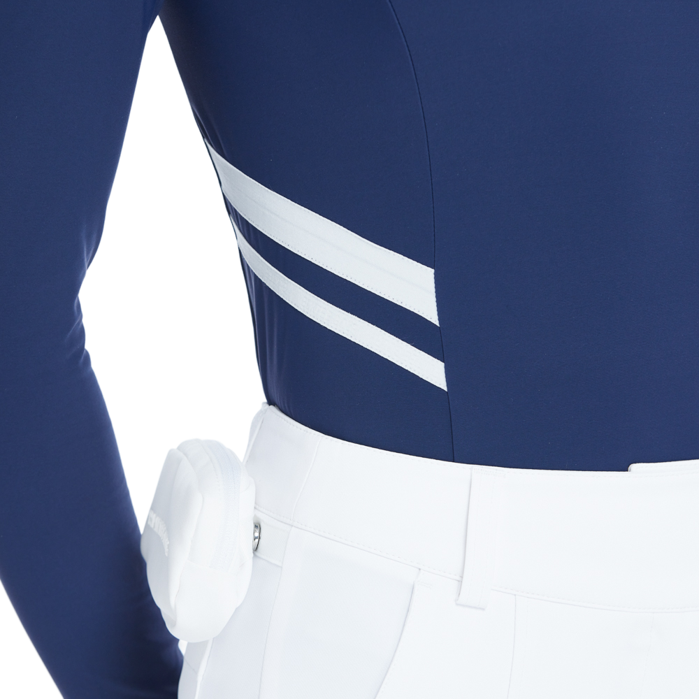 襟付き、ウエストにフィットする長袖トップス（ロイヤルブルー）