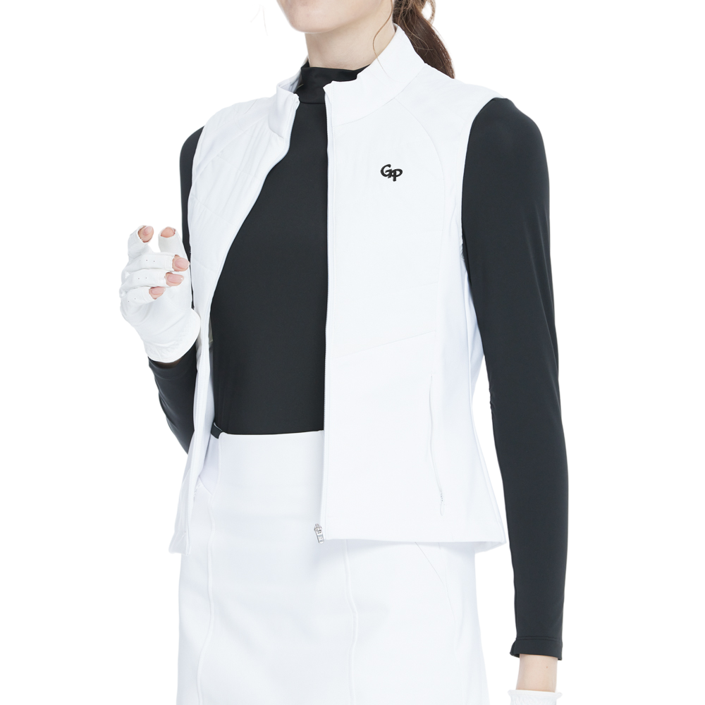 ホワイトゴルフダウンノースリーブベスト