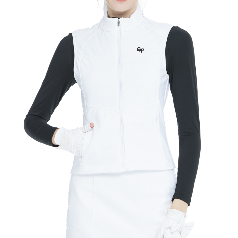 ホワイトゴルフダウンノースリーブベスト