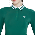 ニットジャカードカラー長袖トップス（ダークグリーン）