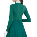 ニットジャカードカラー長袖トップス（ダークグリーン）