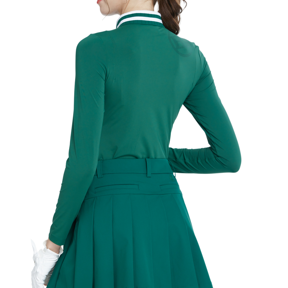 ニットジャカードカラー長袖トップス（ダークグリーン）