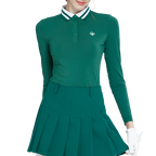 ニットジャカードカラー長袖トップス（ダークグリーン）