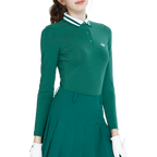 ニットジャカードカラー長袖トップス（ダークグリーン）