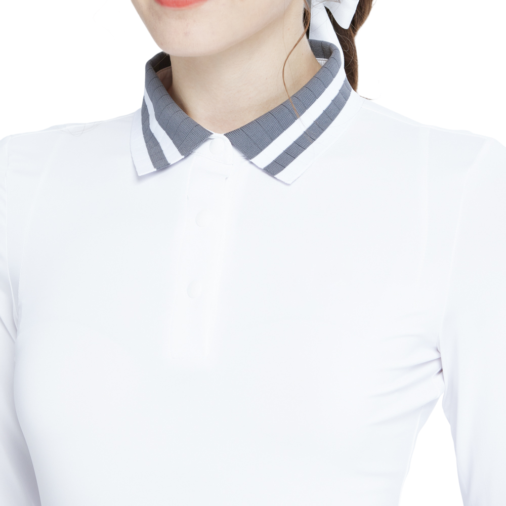 ニットジャカードカラー長袖トップス（ホワイト×グレー）