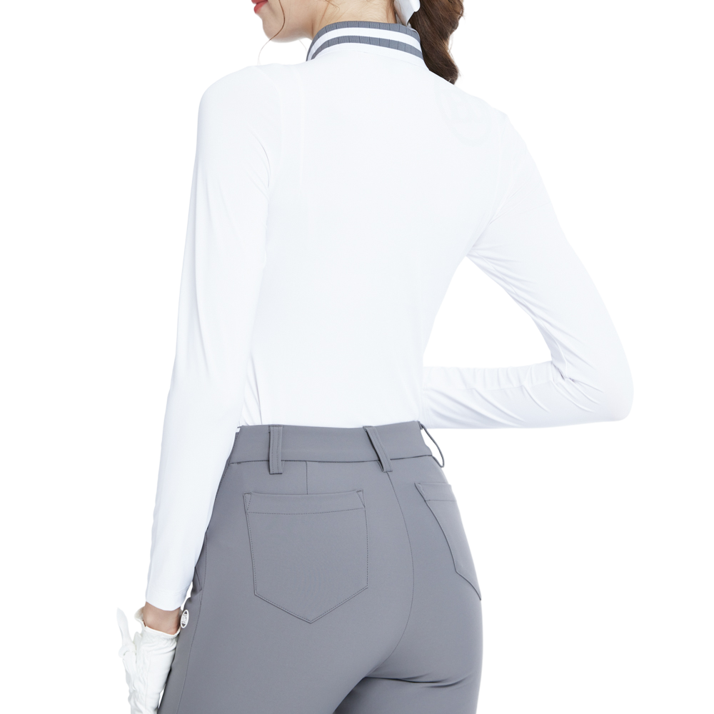 ニットジャカードカラー長袖トップス（ホワイト×グレー）