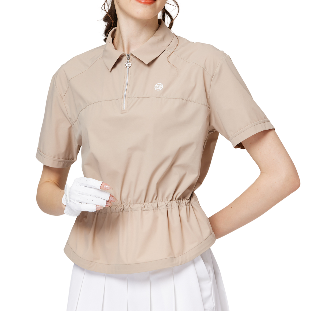 ウエストを絞ったファッショナブルな超薄型レディース半袖トップス