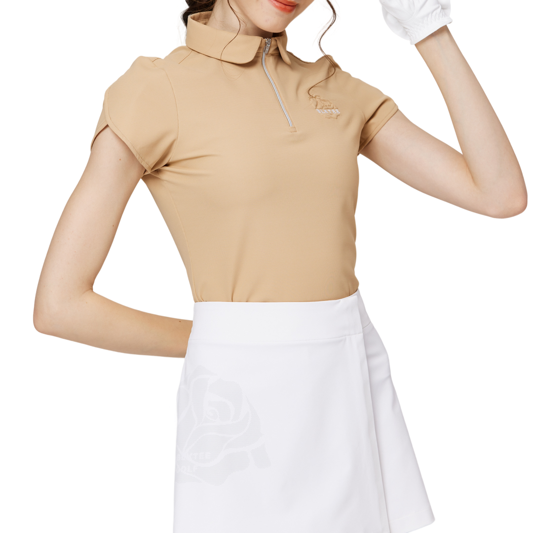 3D刺繍カラー半袖トップス