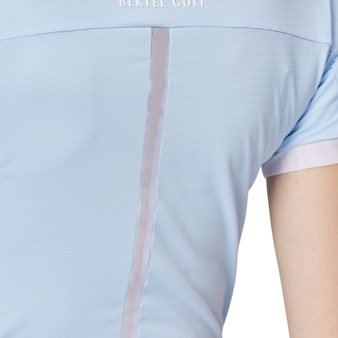 ビーズ付き高伸縮性スタンドカラーレディース半袖トップス