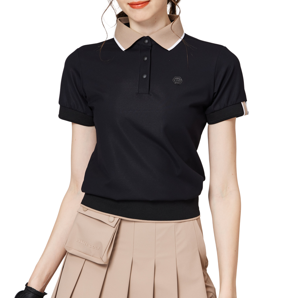 寬鬆版螺紋收擺翻領女短袖上衣