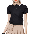 寬鬆版螺紋收擺翻領女短袖上衣