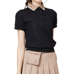 寬鬆版螺紋收擺翻領女短袖上衣