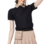 寬鬆版螺紋收擺翻領女短袖上衣