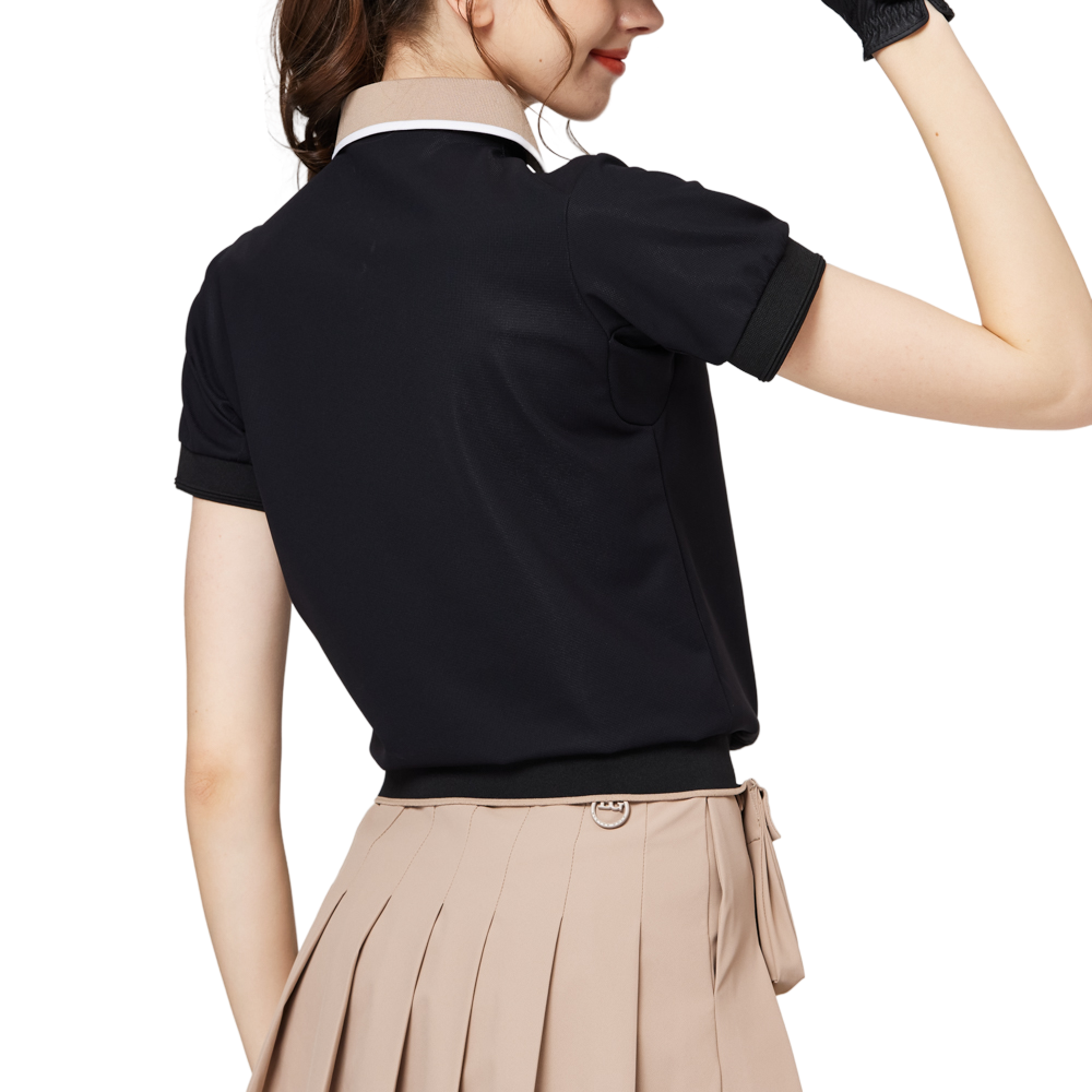 寬鬆版螺紋收擺翻領女短袖上衣