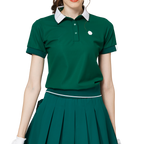 寬鬆版螺紋收擺翻領女短袖上衣