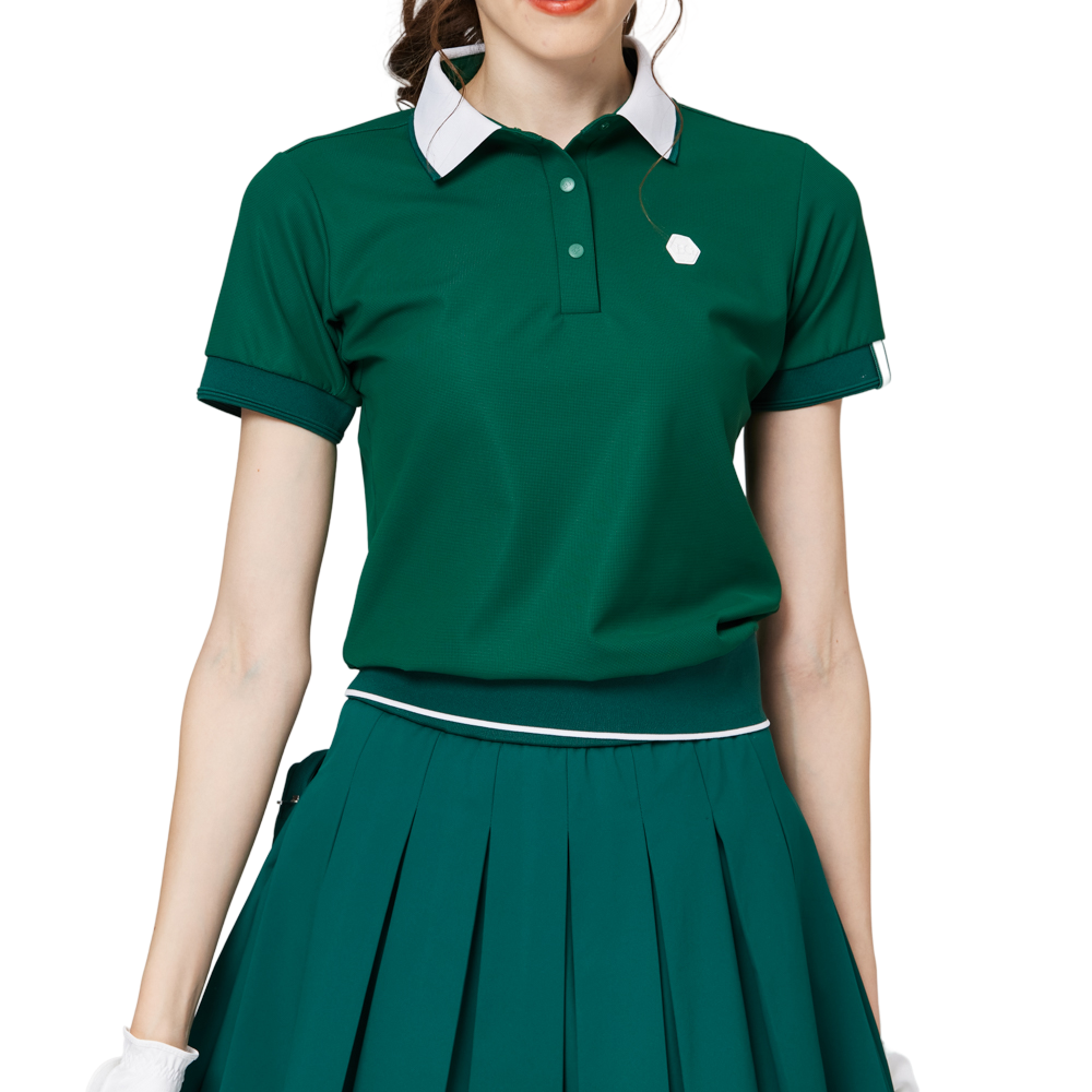 寬鬆版螺紋收擺翻領女短袖上衣