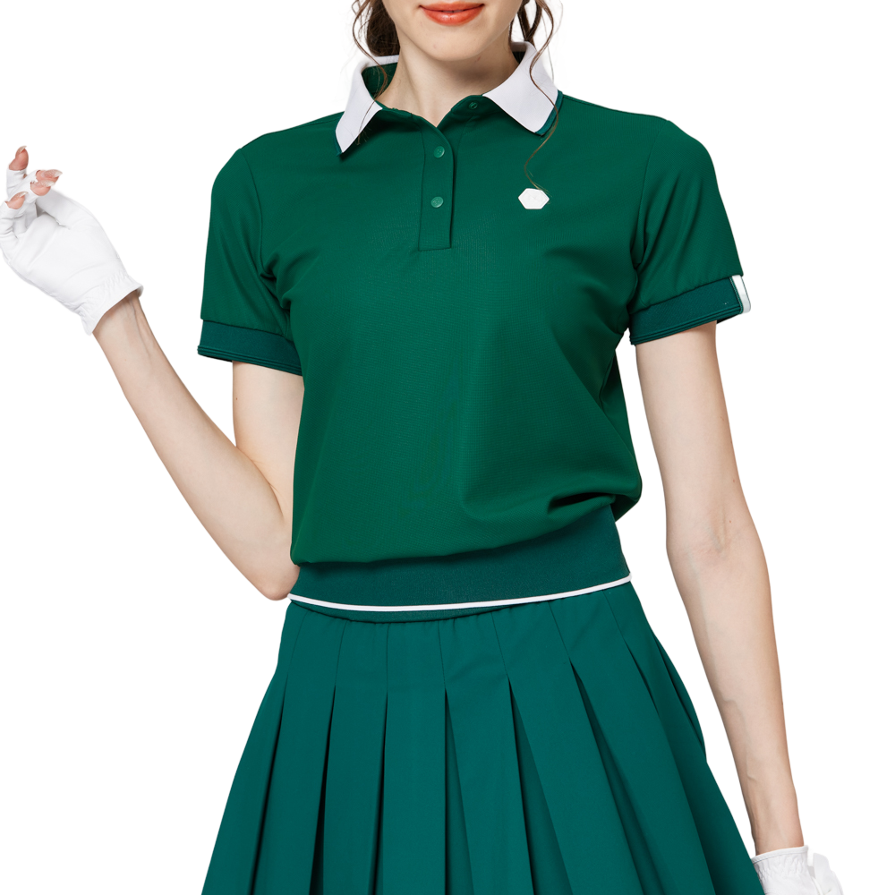 寬鬆版螺紋收擺翻領女短袖上衣