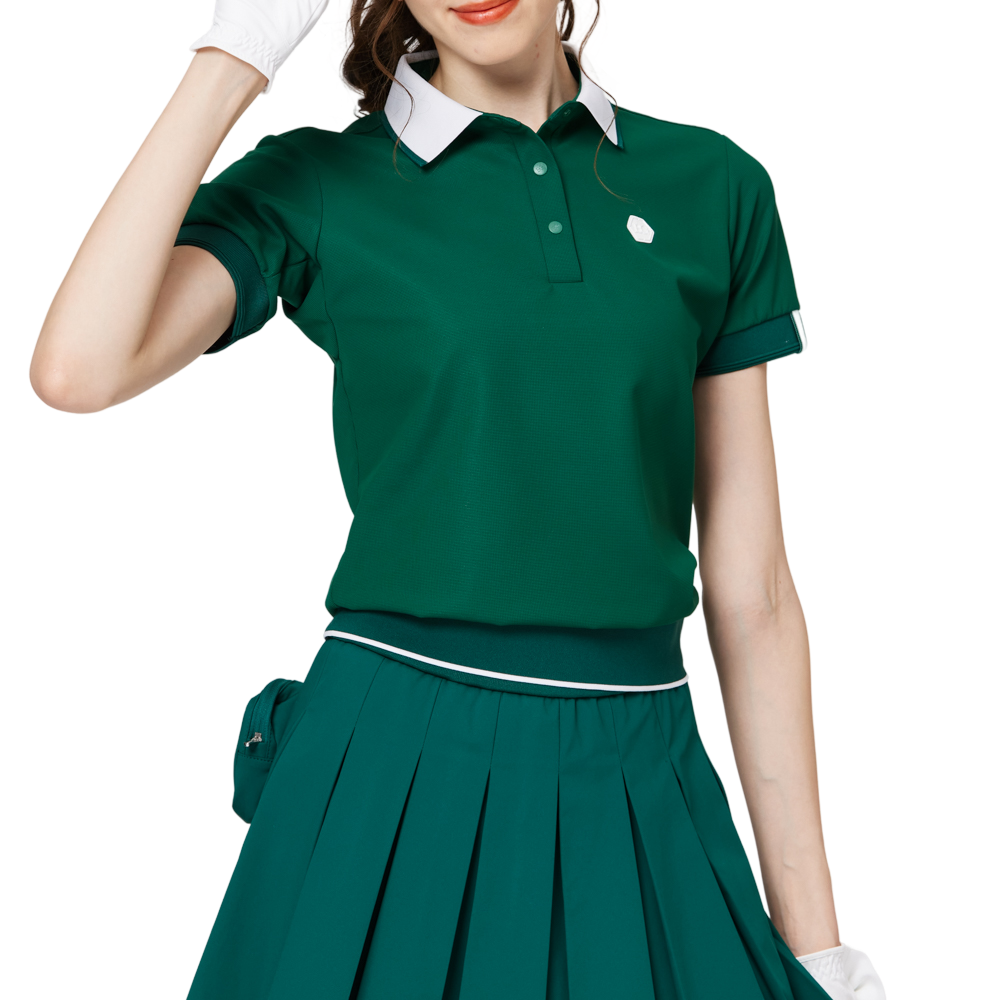 寬鬆版螺紋收擺翻領女短袖上衣