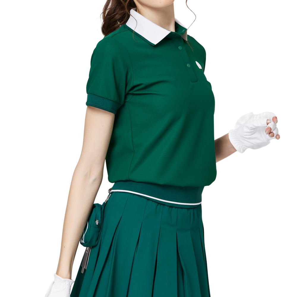 寬鬆版螺紋收擺翻領女短袖上衣