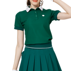 寬鬆版螺紋收擺翻領女短袖上衣