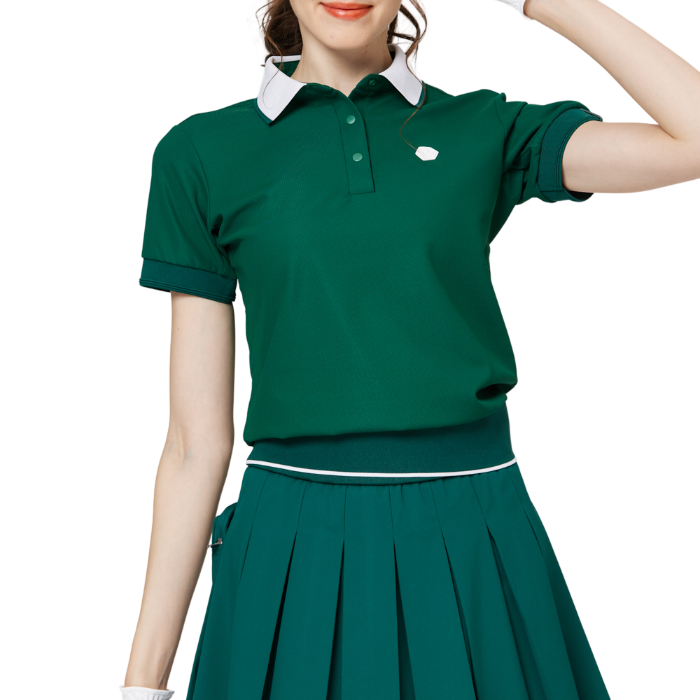 寬鬆版螺紋收擺翻領女短袖上衣