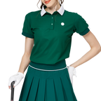 寬鬆版螺紋收擺翻領女短袖上衣