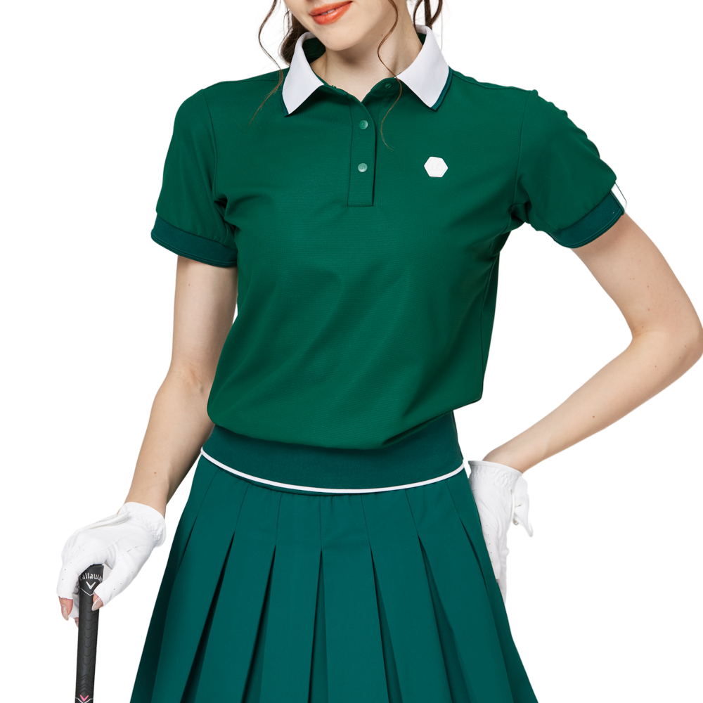 寬鬆版螺紋收擺翻領女短袖上衣