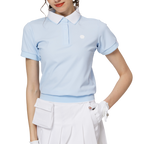 寬鬆版螺紋收擺翻領女短袖上衣