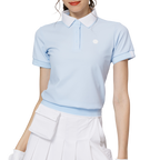 寬鬆版螺紋收擺翻領女短袖上衣