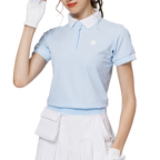 寬鬆版螺紋收擺翻領女短袖上衣