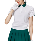 寬鬆版螺紋收擺翻領女短袖上衣