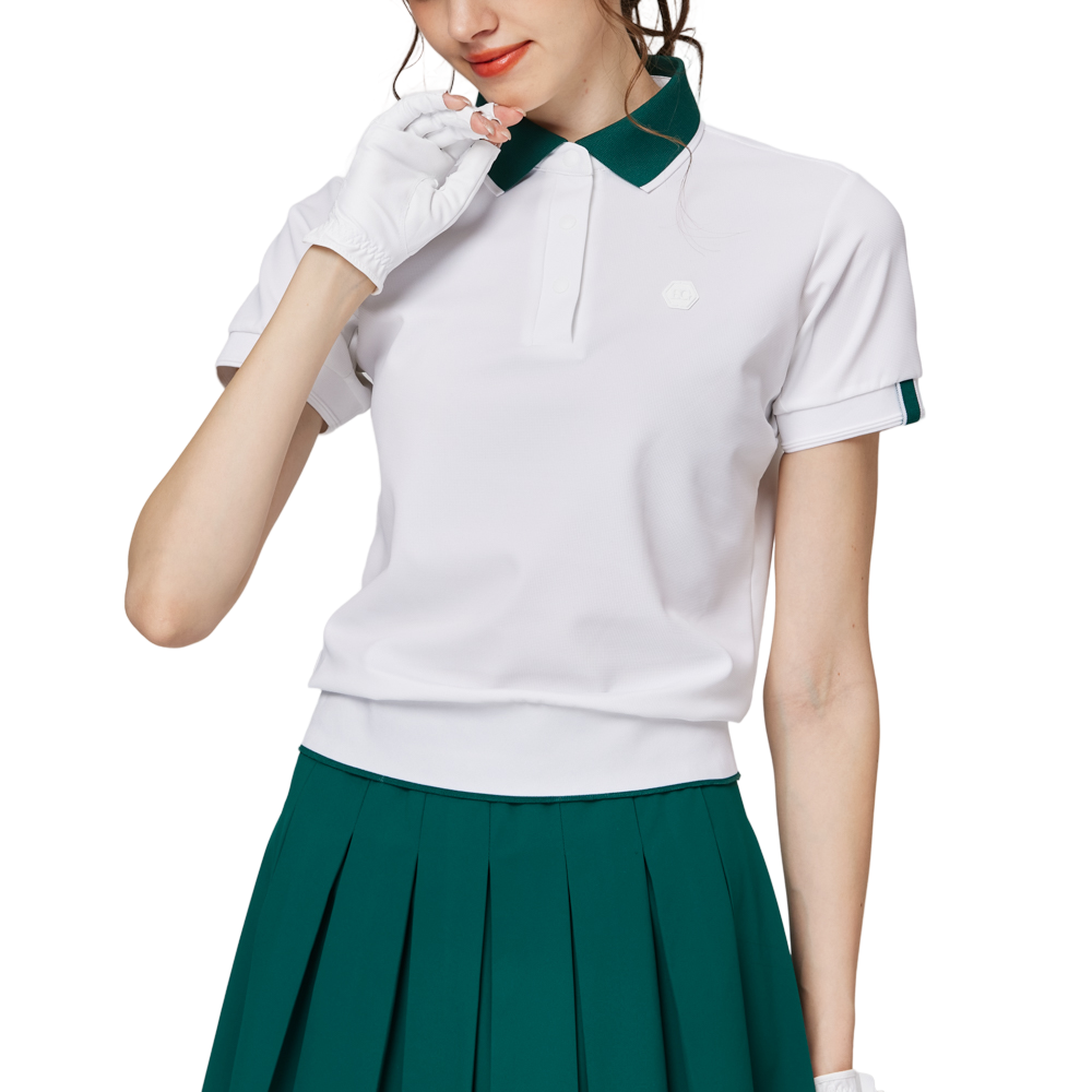 寬鬆版螺紋收擺翻領女短袖上衣