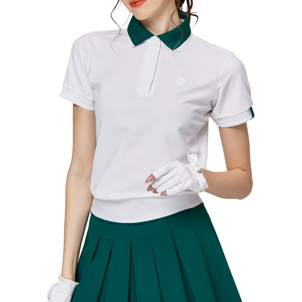 寬鬆版螺紋收擺翻領女短袖上衣