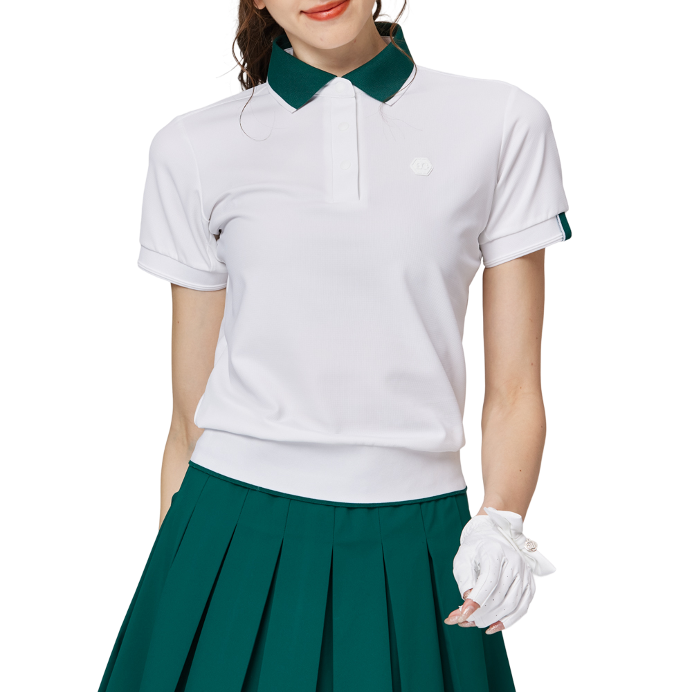 寬鬆版螺紋收擺翻領女短袖上衣