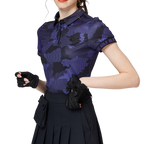 カラープリント 通気性 襟付き レディース 半袖トップス