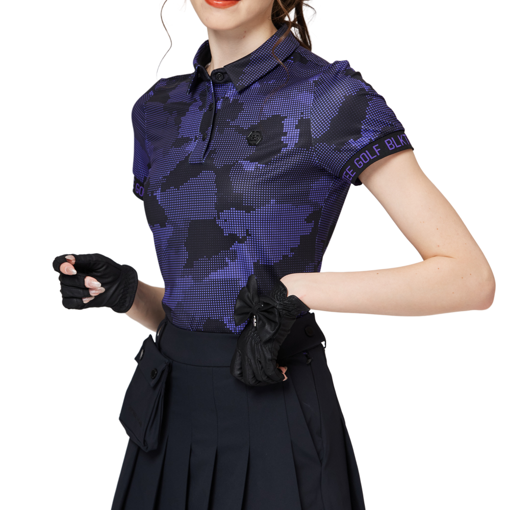 カラープリント 通気性 襟付き レディース 半袖トップス