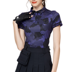 カラープリント 通気性 襟付き レディース 半袖トップス