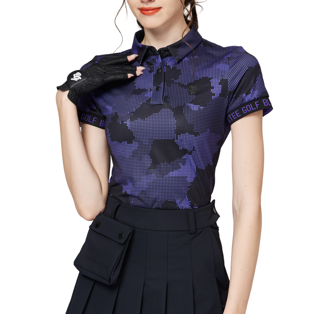 カラープリント 通気性 襟付き レディース 半袖トップス