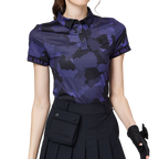 カラープリント 通気性 襟付き レディース 半袖トップス