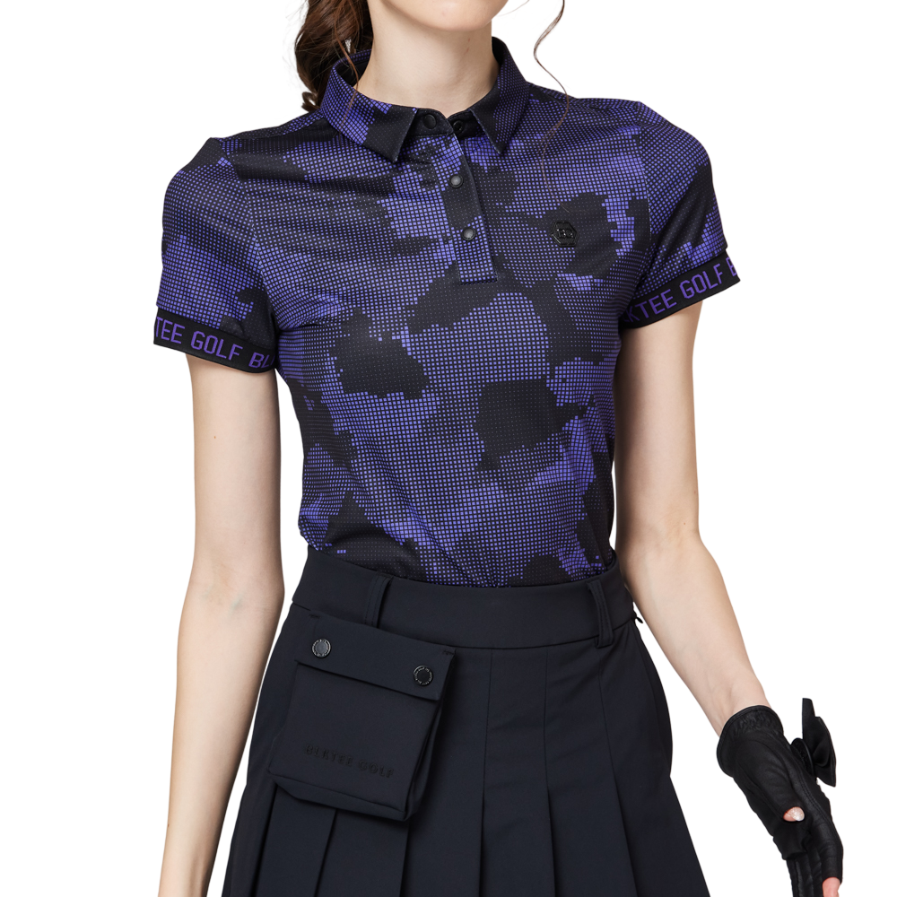 カラープリント 通気性 襟付き レディース 半袖トップス