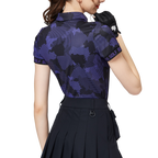 カラープリント 通気性 襟付き レディース 半袖トップス