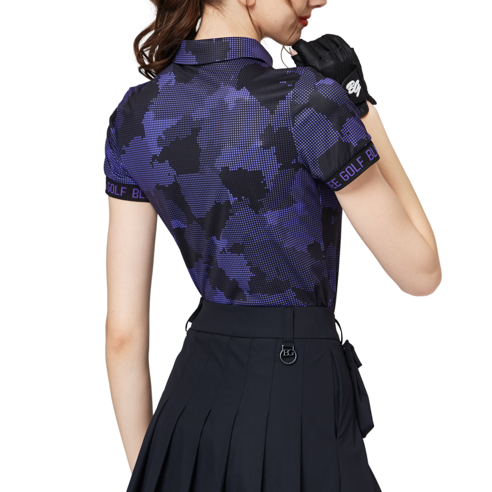 カラープリント 通気性 襟付き レディース 半袖トップス