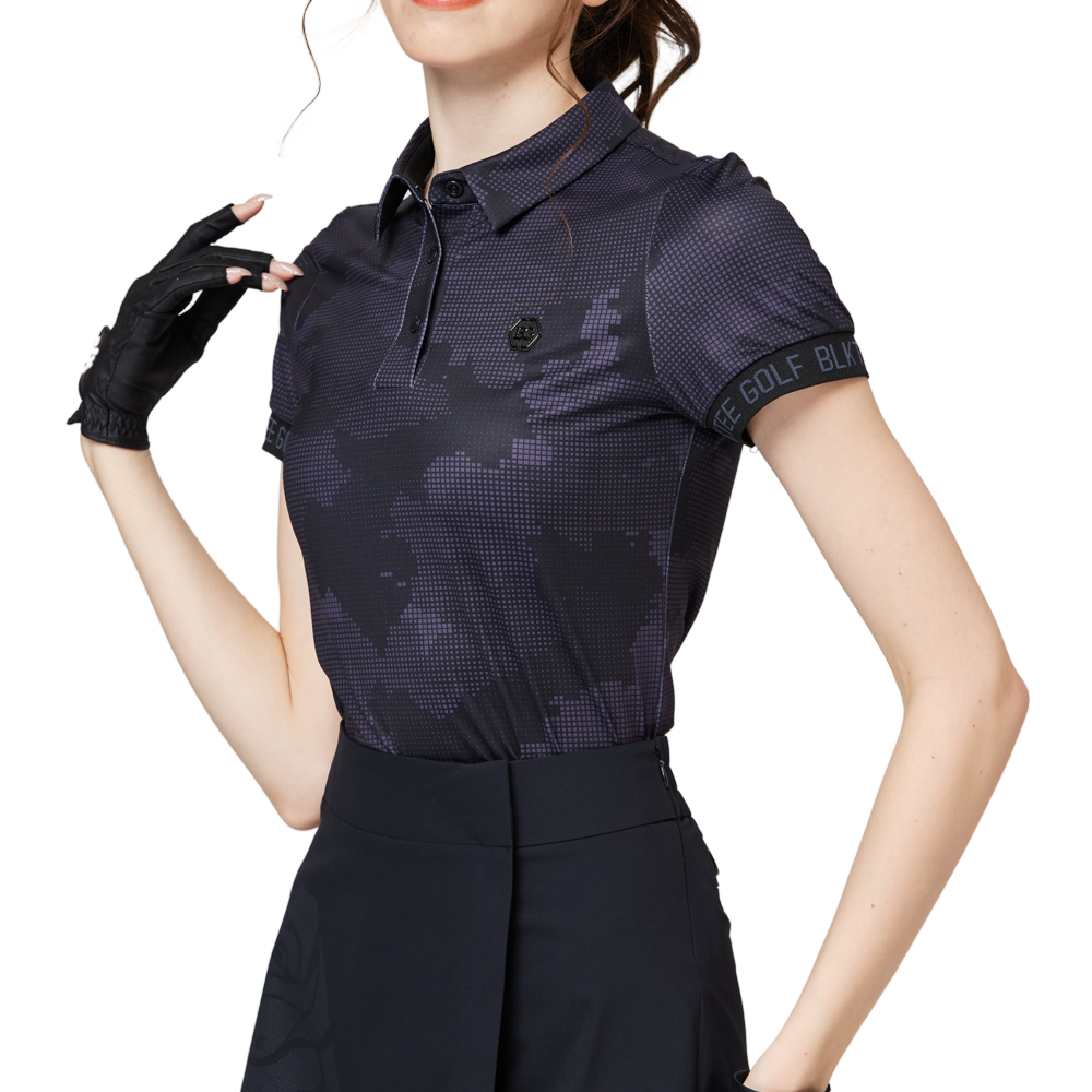 カラープリント 通気性 襟付き レディース 半袖トップス